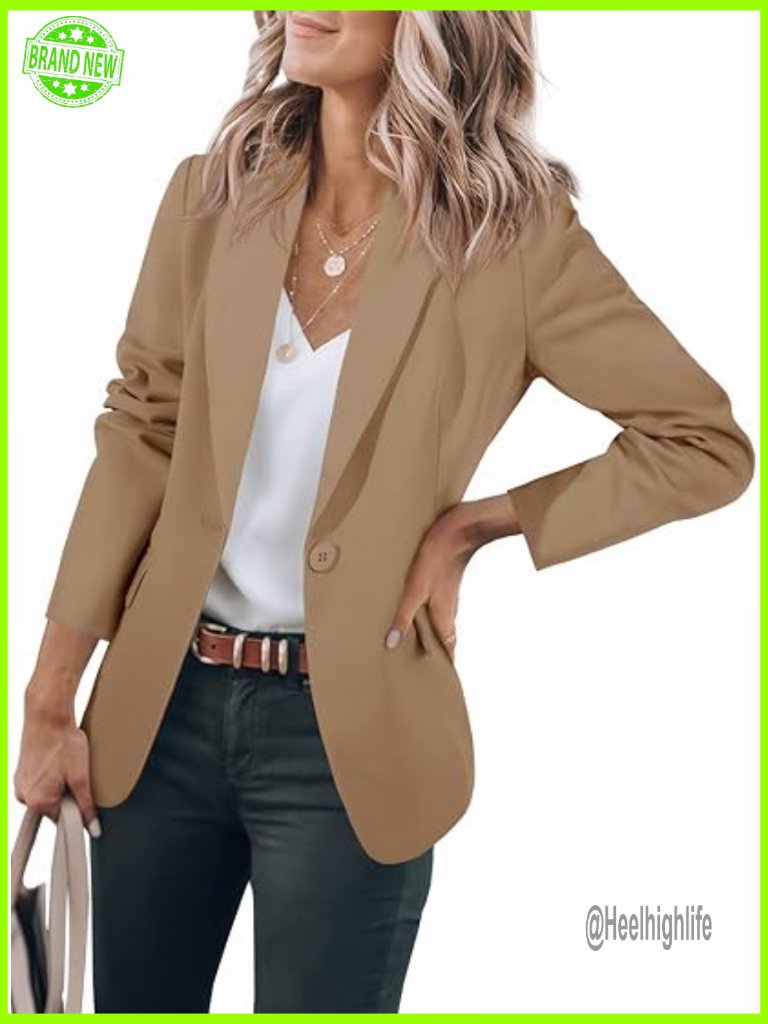 Lightweight Recycled Blazer Slim Fit Long Sleeve Open Front Office Casual